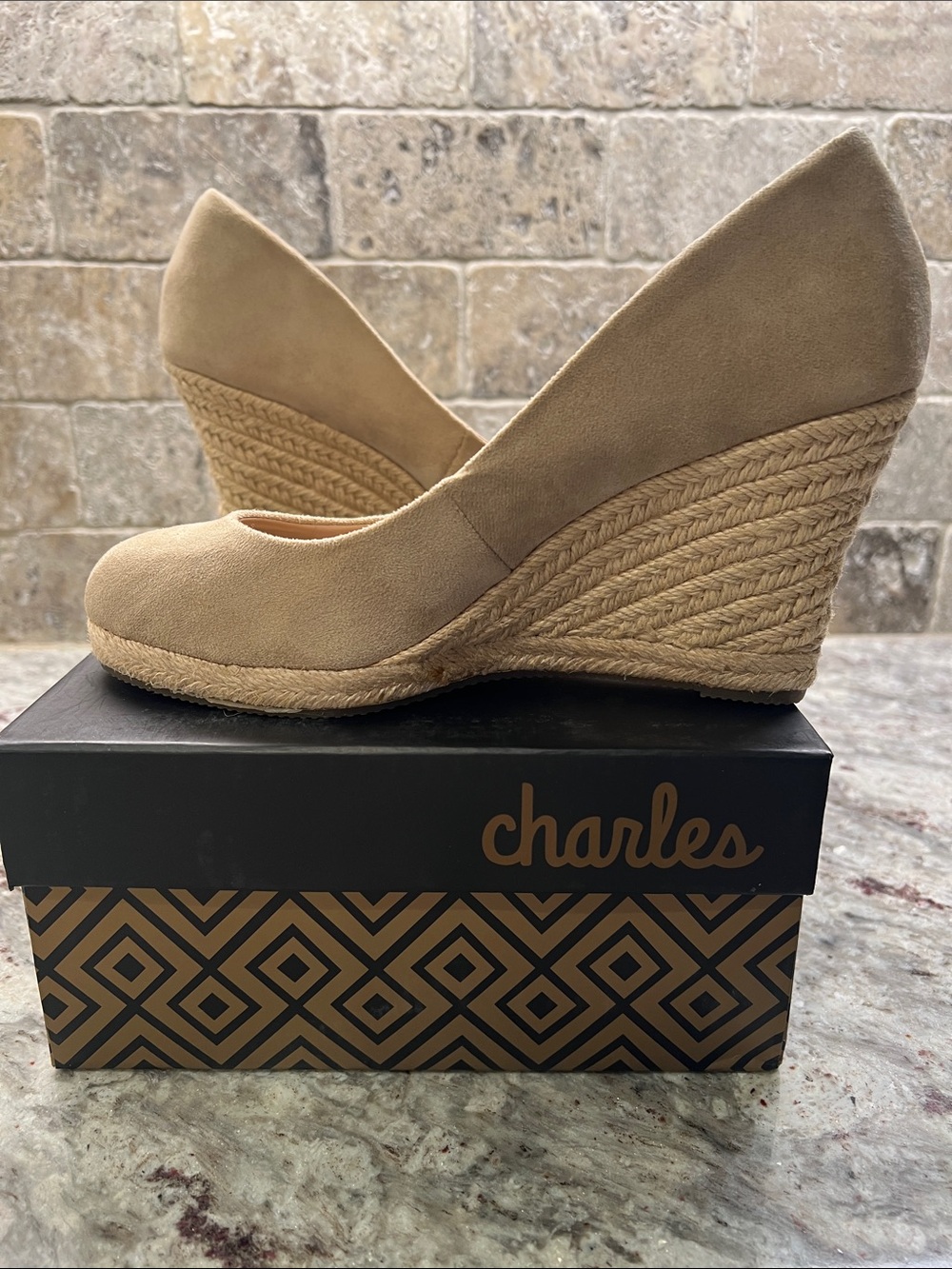 Charles by Charles David Nude Micro-Suede Espadrille Wedge Pumps - Picture 7 of 9